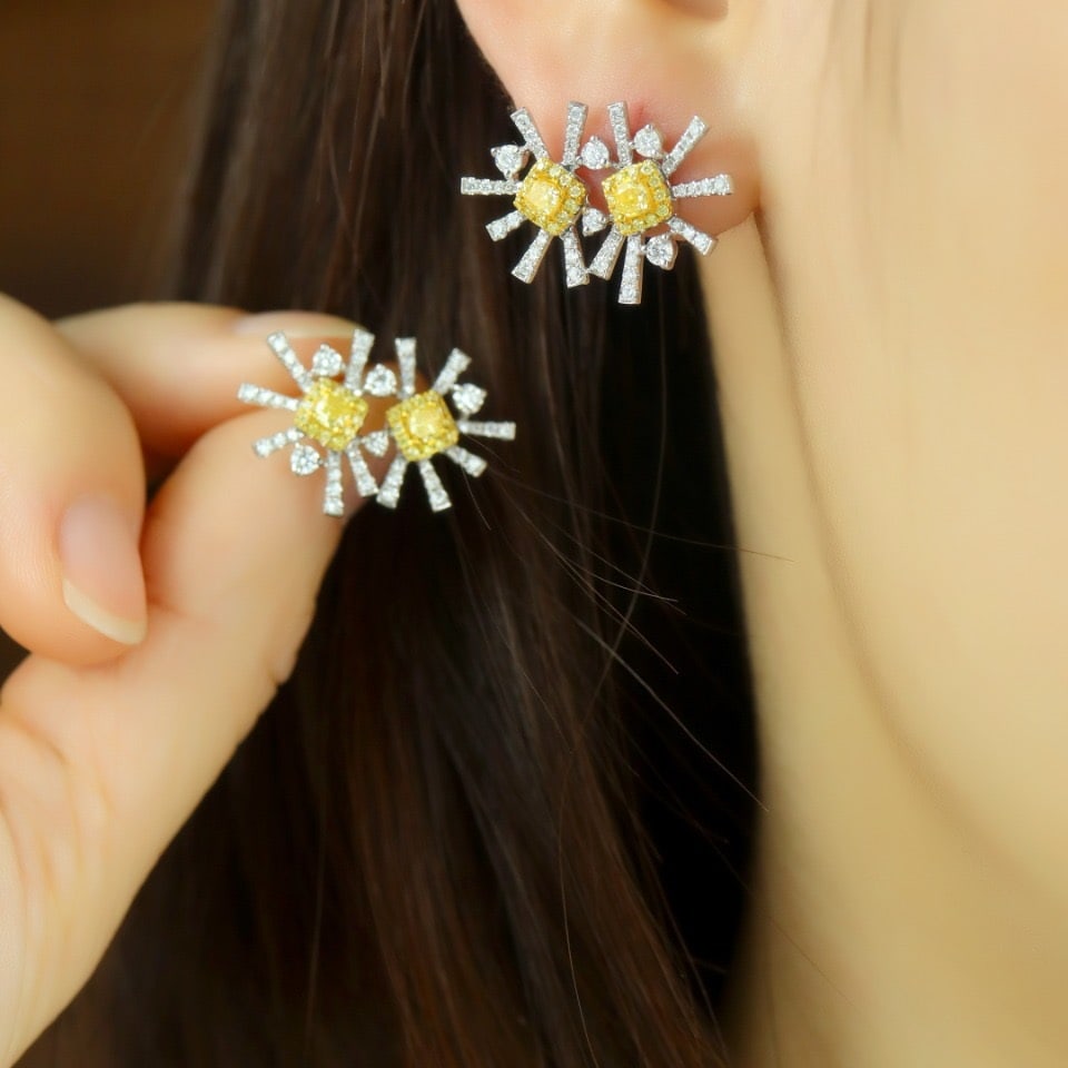 14k Gold 0.96 Ctw Natural Yellow Diamond & Diamond Earrings - 3