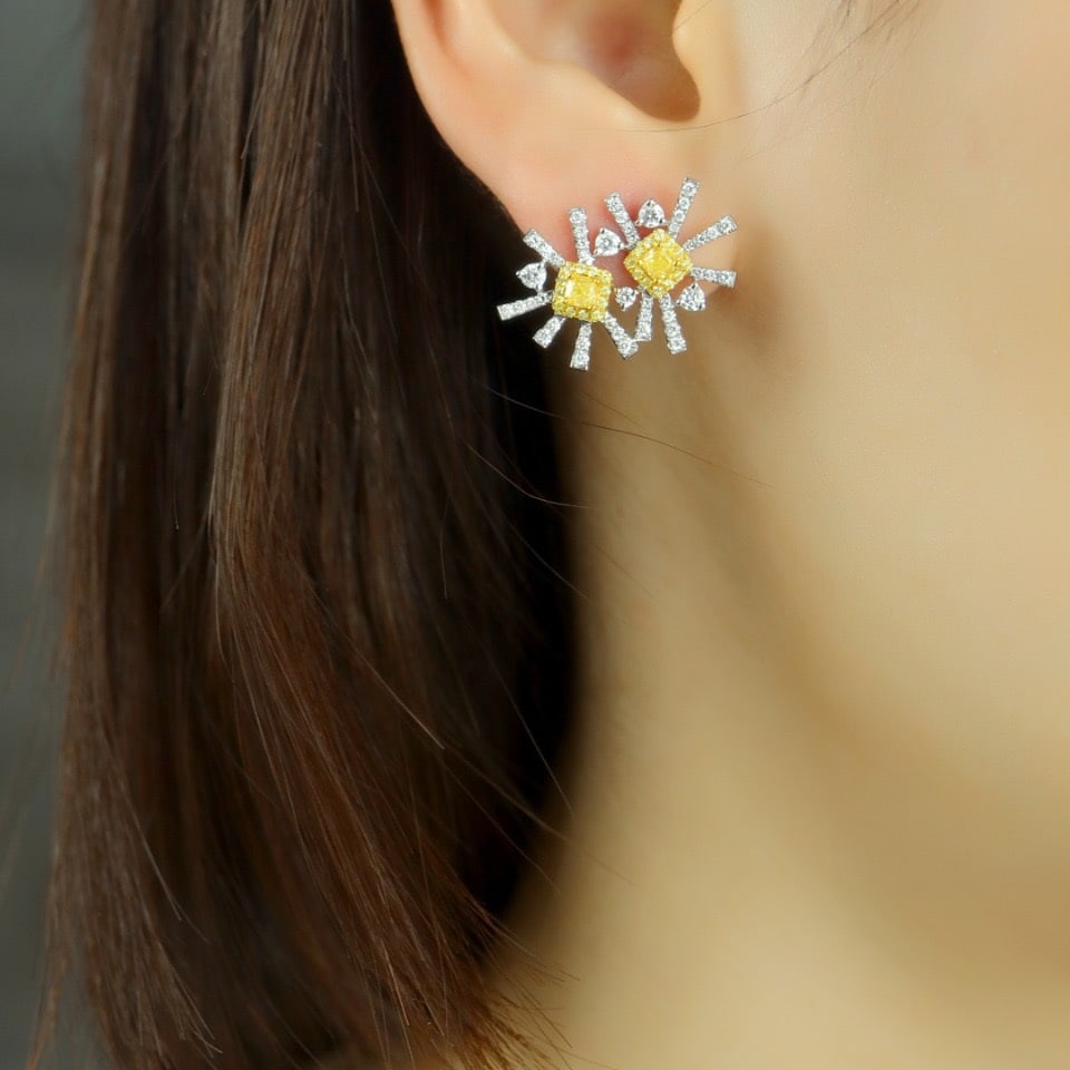 14k Gold 0.96 Ctw Natural Yellow Diamond & Diamond Earrings - 4