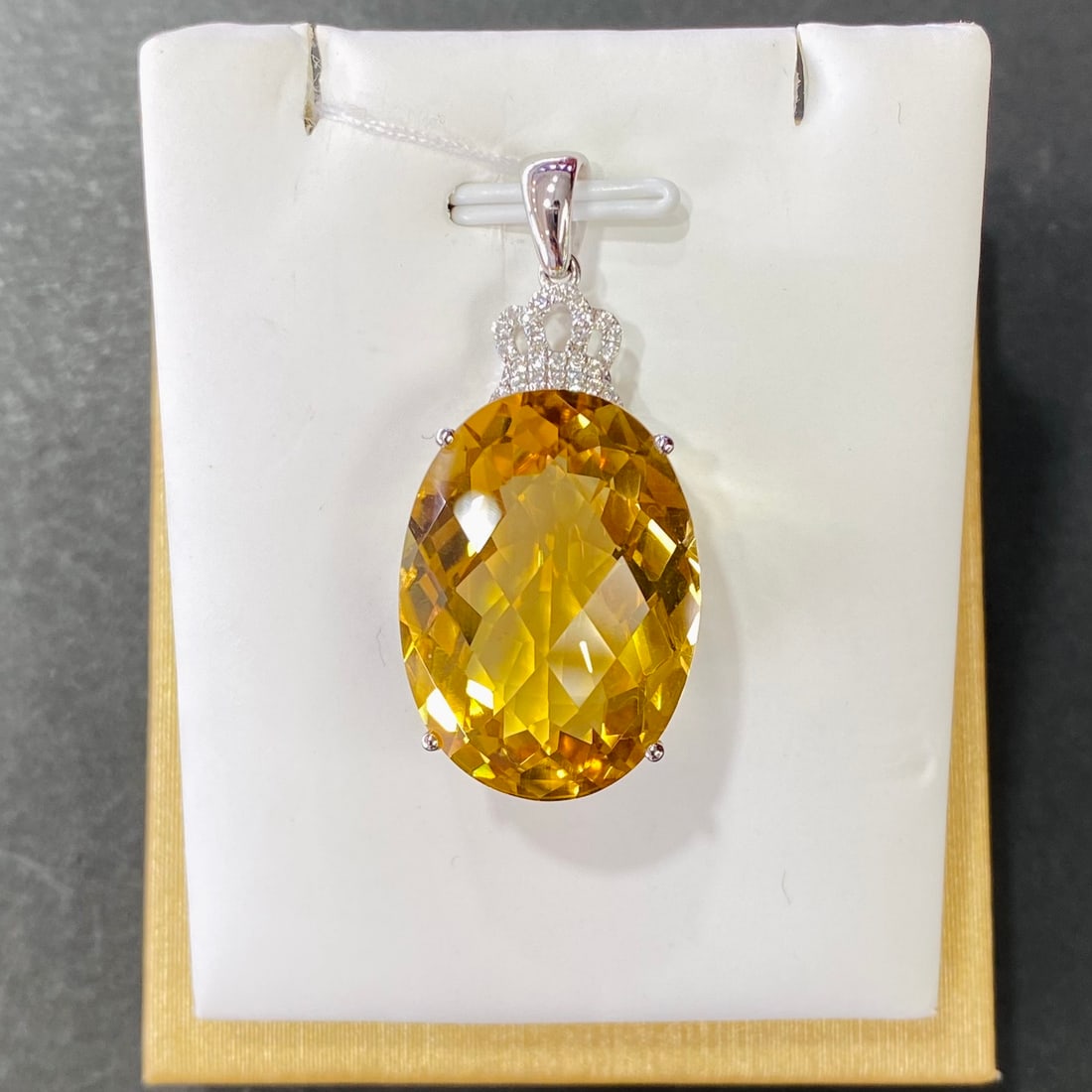 14k Gold 29.06 Ctw Natural Citrine & Diamond Pendant( Without Chain )