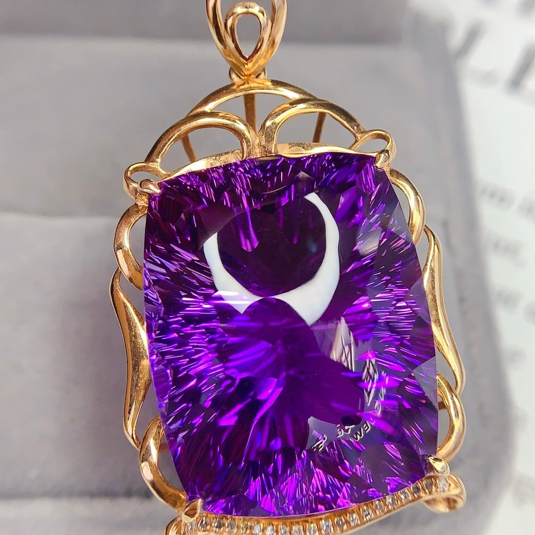 14k Gold 45.3 Ct Natural Amethyst & Diamond Pendant( Without Chain )