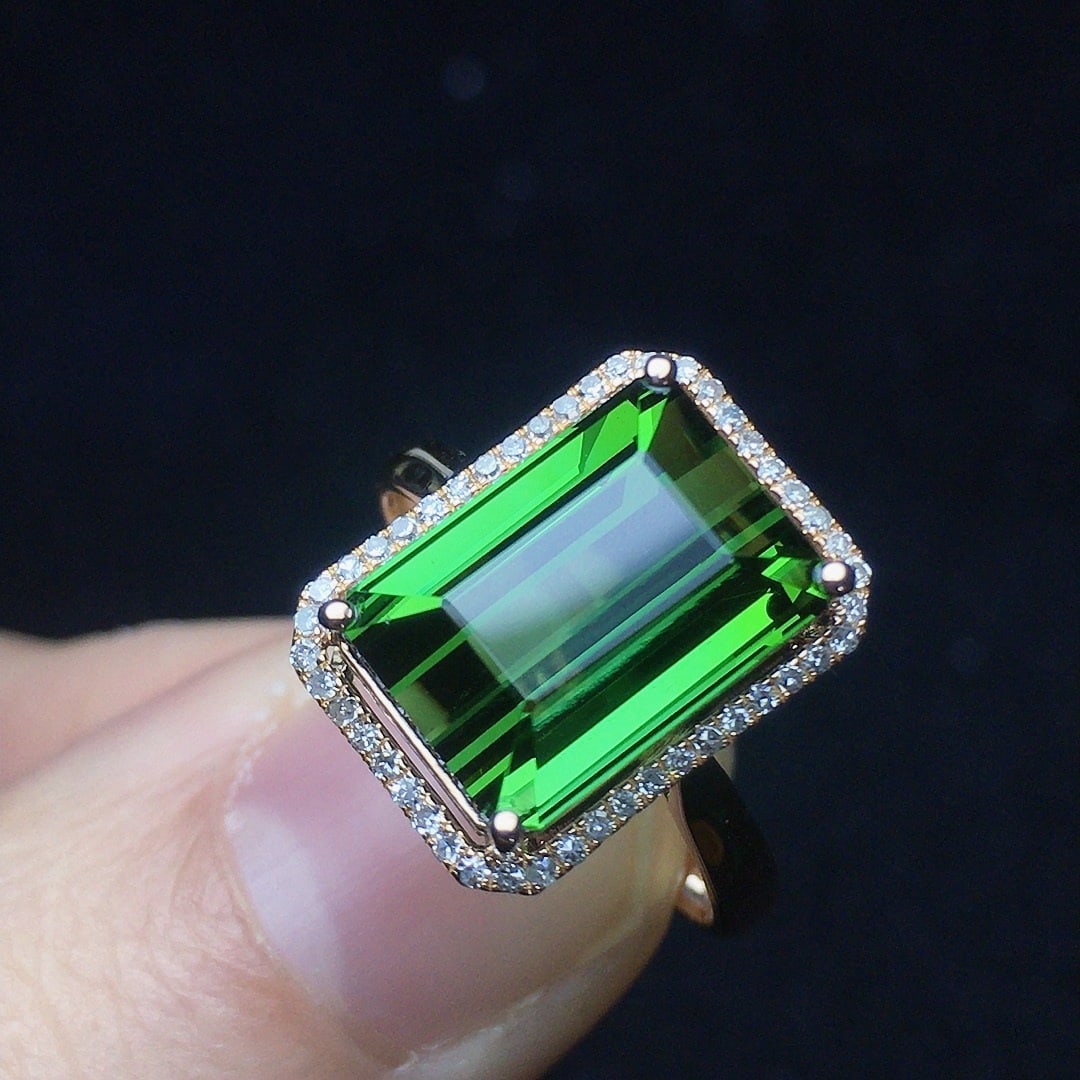 14k Gold 5.73 Ct Natural Tourmaline & Diamond Ring - 2
