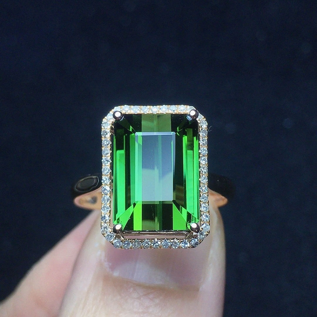 14k Gold 5.73 Ct Natural Tourmaline & Diamond Ring - 3