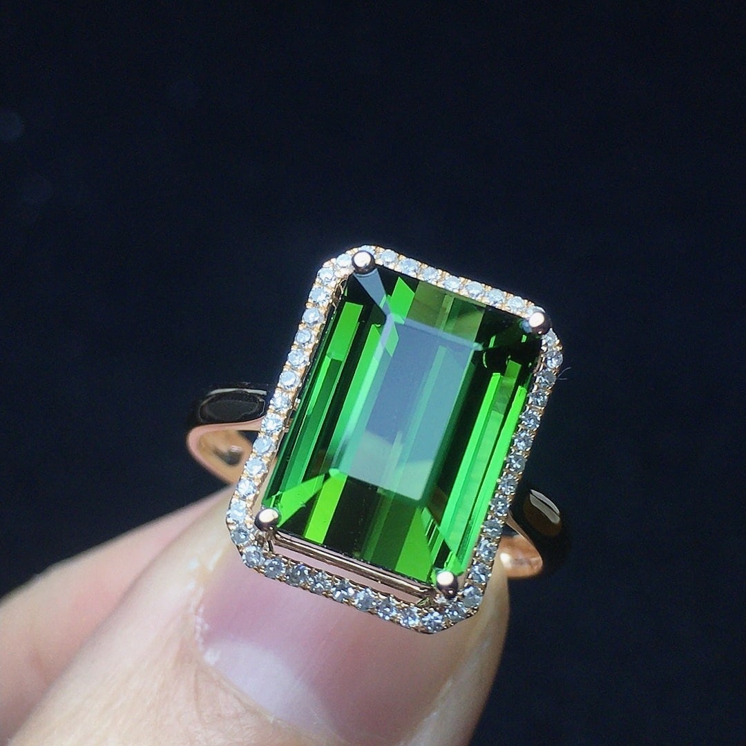 14k Gold 5.73 Ct Natural Tourmaline & Diamond Ring - 4