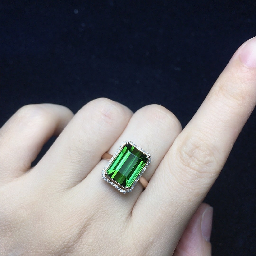 14k Gold 5.73 Ct Natural Tourmaline & Diamond Ring - 5