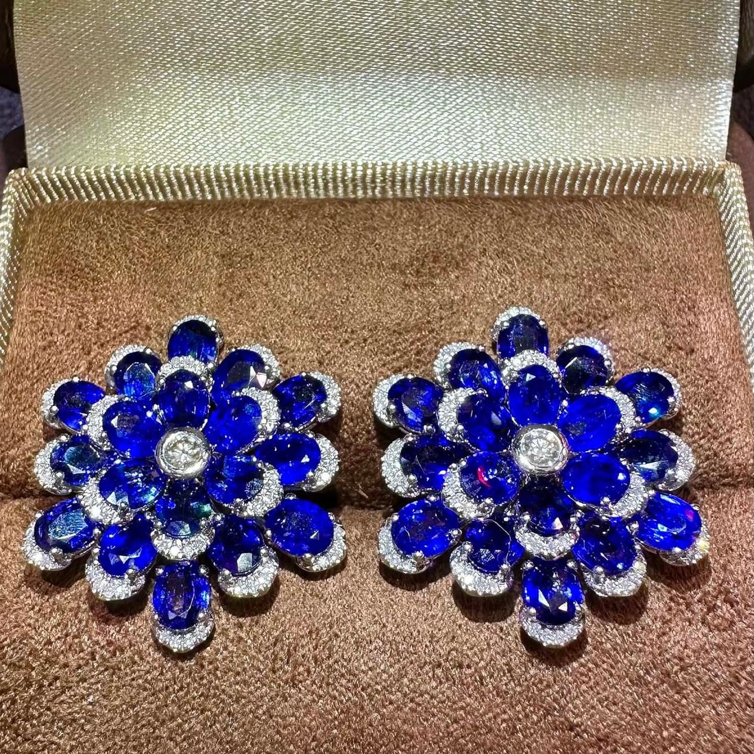 14k Gold 11.45 Ctw Natural Sapphire & Diamond Earrings - 2