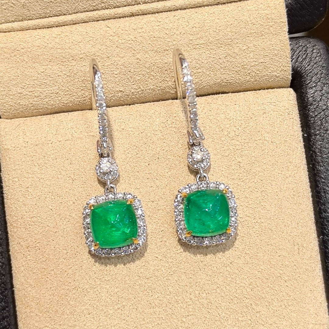 14k Gold 4.08 Ctw Natural Emerald & Diamond Earrings