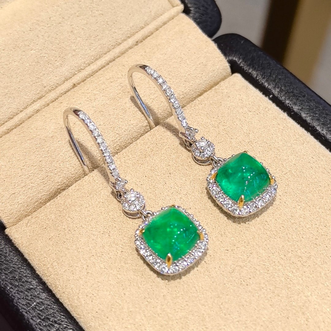 14k Gold 4.08 Ctw Natural Emerald & Diamond Earrings - 2