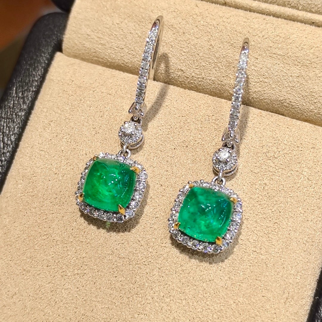 14k Gold 4.08 Ctw Natural Emerald & Diamond Earrings - 3