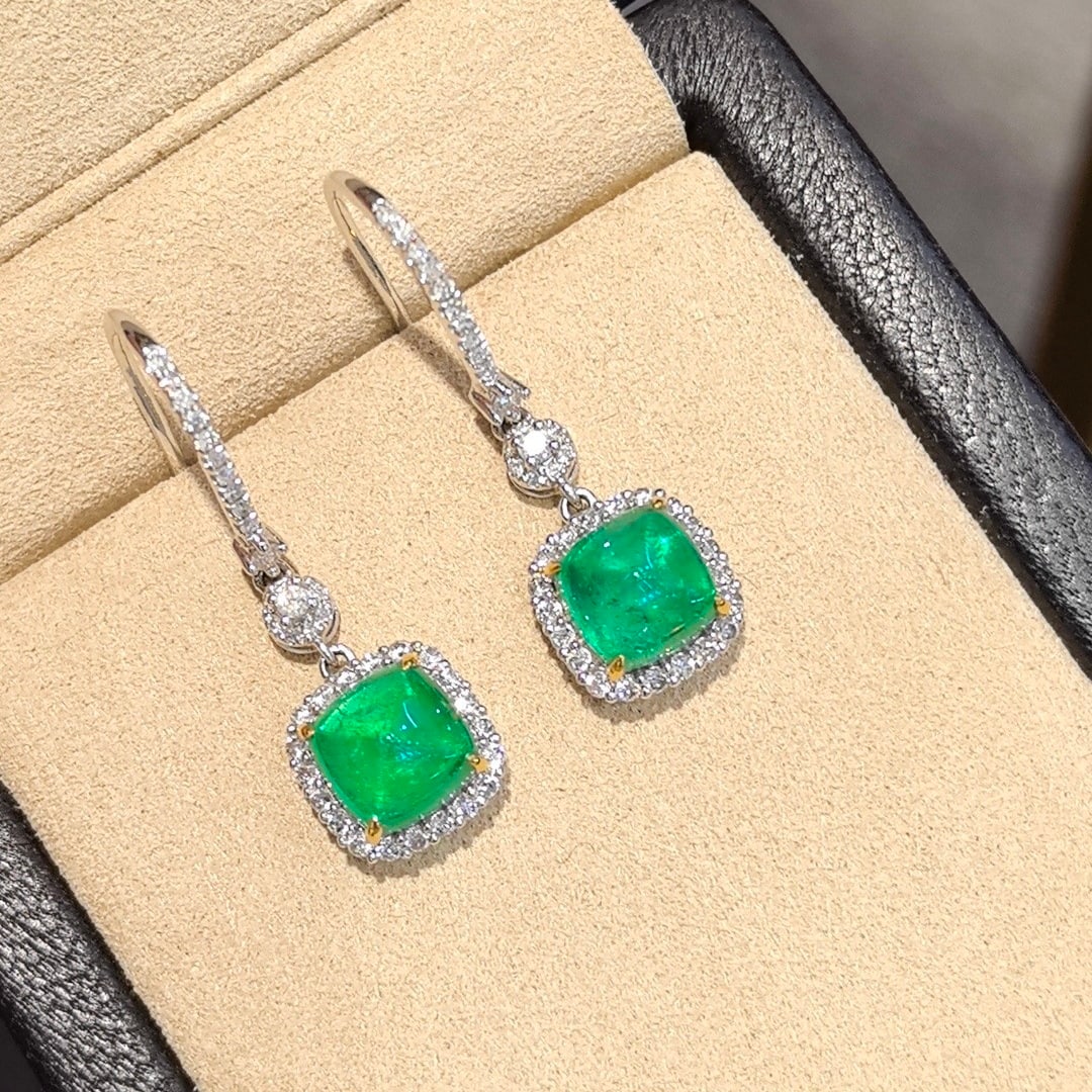 14k Gold 4.08 Ctw Natural Emerald & Diamond Earrings - 4