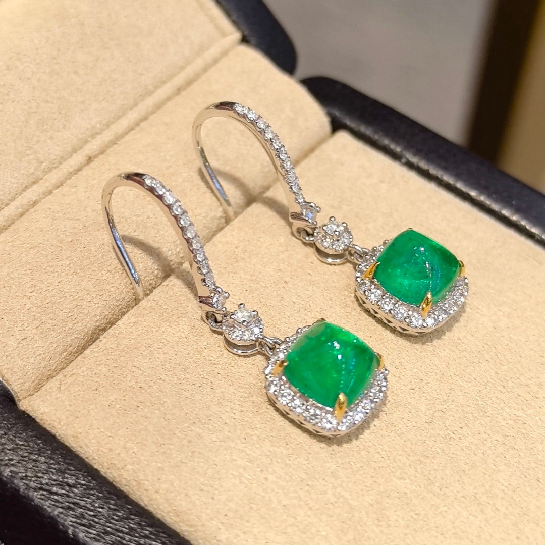 14k Gold 4.08 Ctw Natural Emerald & Diamond Earrings - 5
