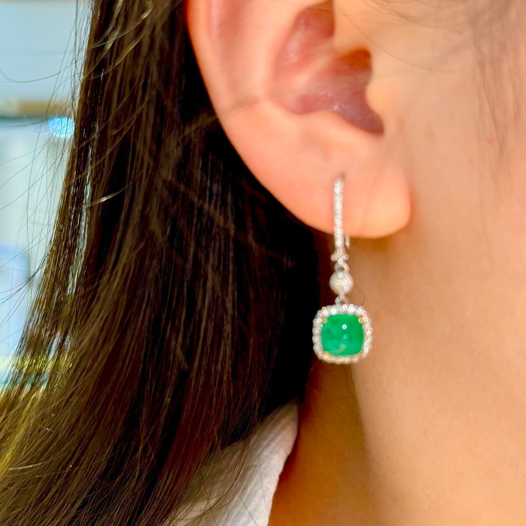 14k Gold 4.08 Ctw Natural Emerald & Diamond Earrings - 6