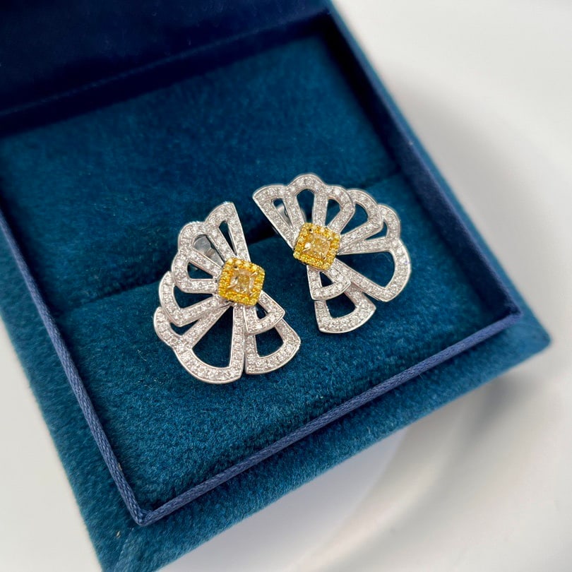 14k Gold 1.01 Ctw Natural Yellow Diamond & Diamond Earrings - 2
