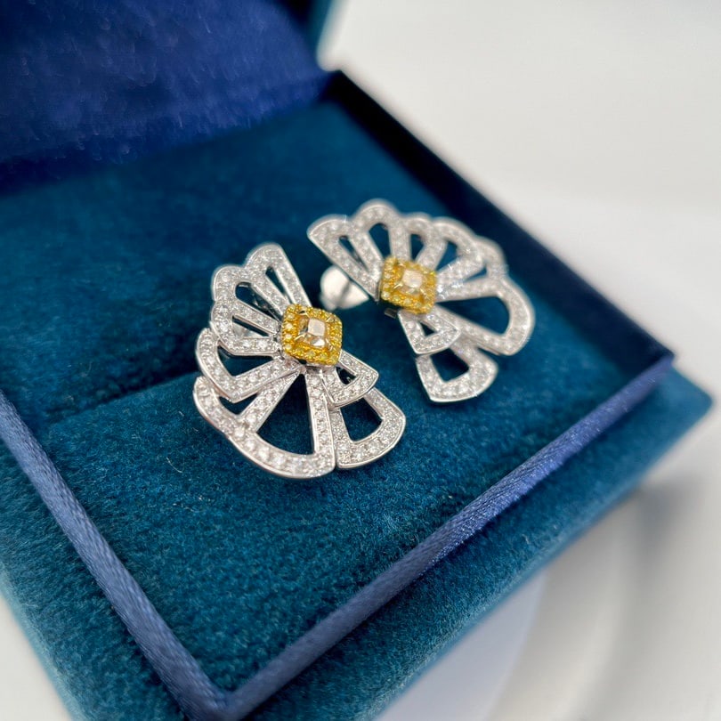 14k Gold 1.01 Ctw Natural Yellow Diamond & Diamond Earrings - 3