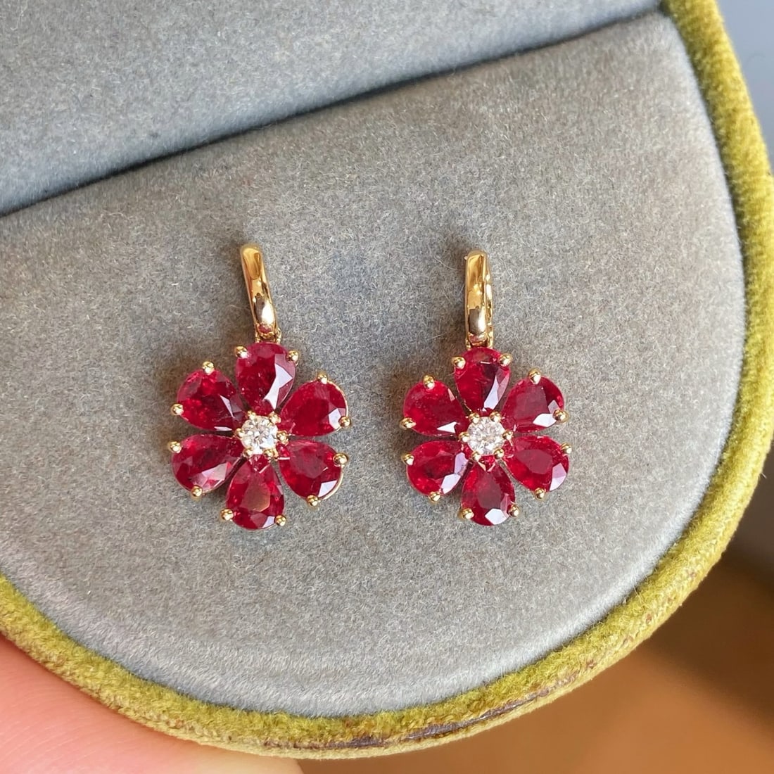 14k Gold 1.23 Ctw Natural Ruby & Diamond Earrings