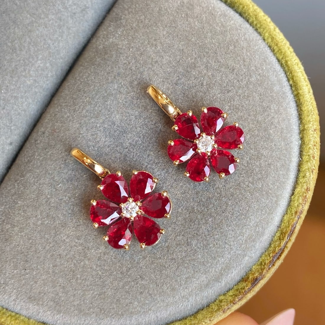 14k Gold 1.23 Ctw Natural Ruby & Diamond Earrings - 2