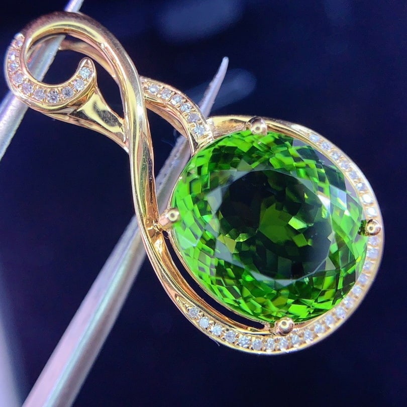 14k Gold 7.0 Ct Natural Tourmaline & Diamond Pendant( Without Chain ) - 2