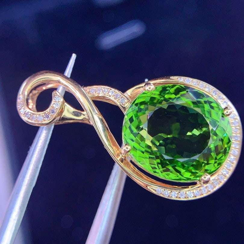 14k Gold 7.0 Ct Natural Tourmaline & Diamond Pendant( Without Chain ) - 4