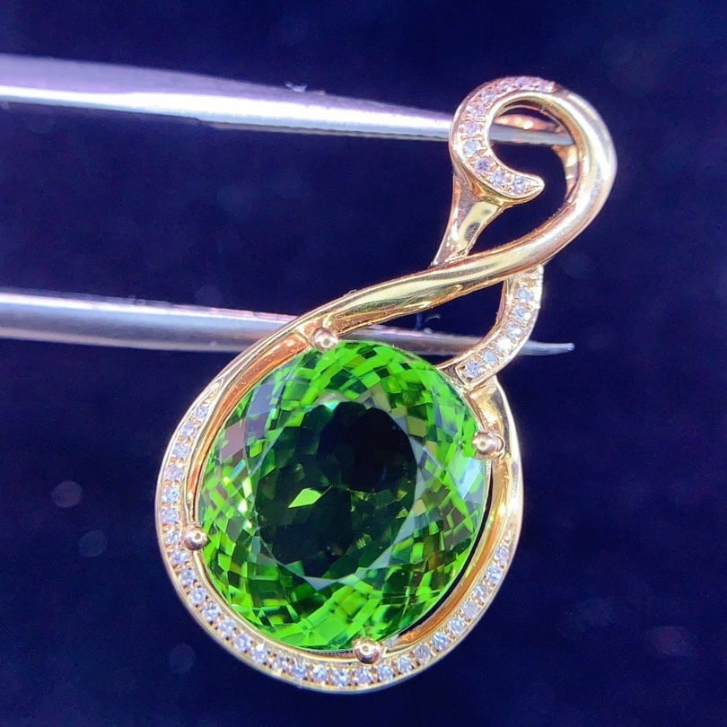 14k Gold 7.0 Ct Natural Tourmaline & Diamond Pendant( Without Chain ) - 5