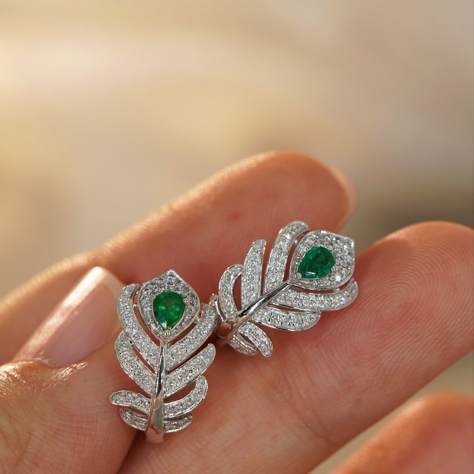 14k Gold 0.7 Ctw Natural Emerald & Diamond Earrings - 2