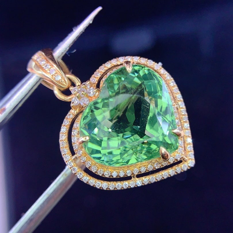 14k Gold 6.0 Ct Natural Tourmaline & Diamond Pendant( Without Chain ) - 2