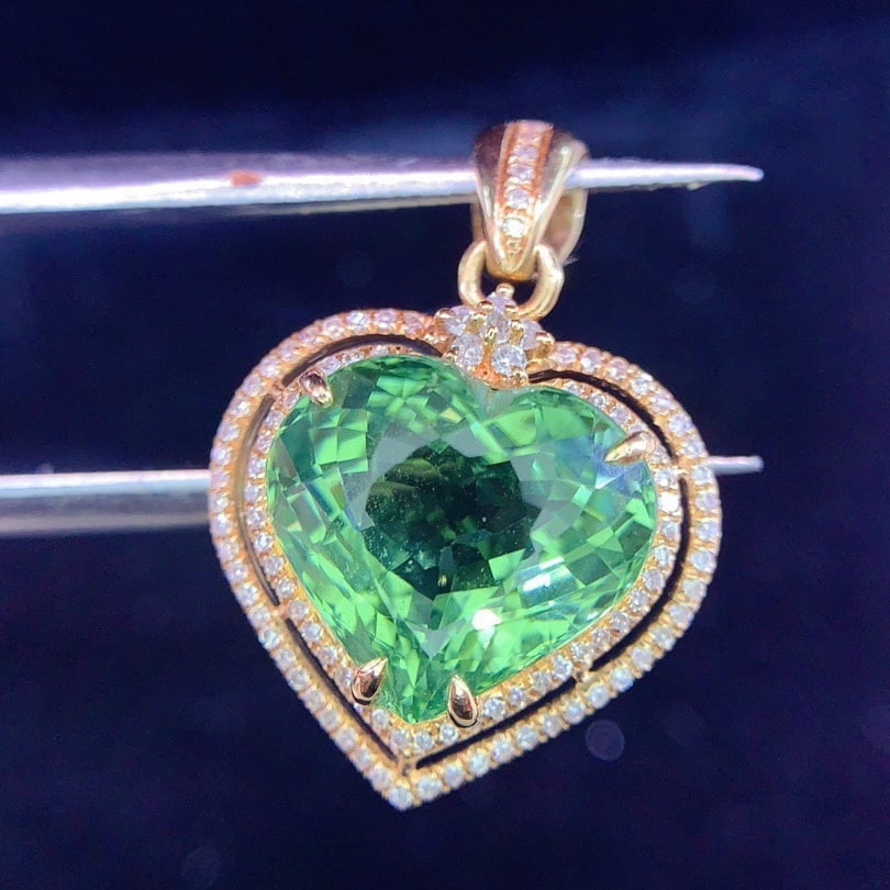 14k Gold 6.0 Ct Natural Tourmaline & Diamond Pendant( Without Chain ) - 3