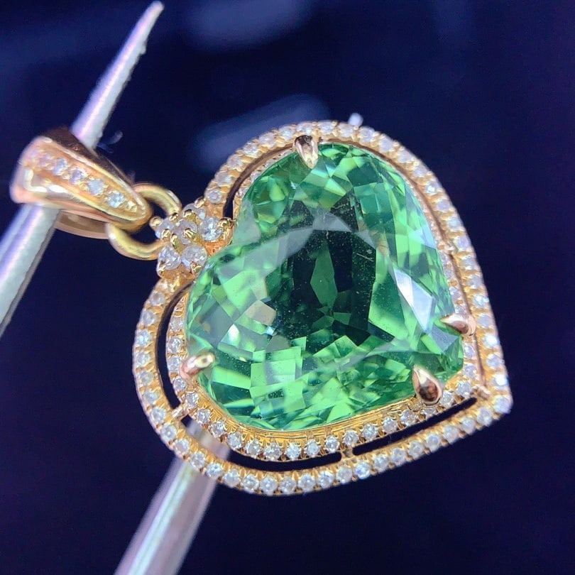 14k Gold 6.0 Ct Natural Tourmaline & Diamond Pendant( Without Chain ) - 5