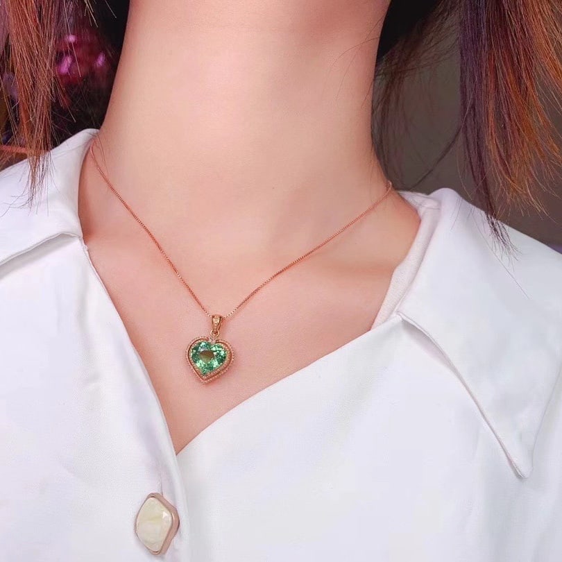 14k Gold 6.0 Ct Natural Tourmaline & Diamond Pendant( Without Chain ) - 6