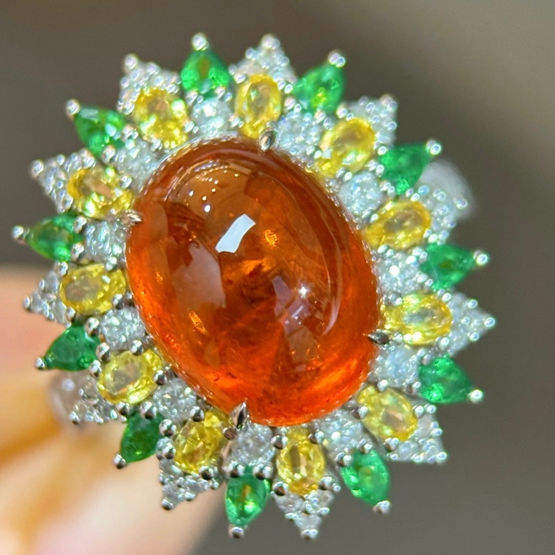 14k Gold 7.50 Ctw Natural Spessartine & Diamond Ring - 4