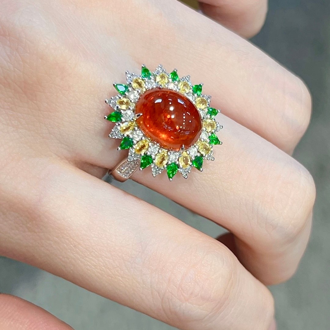 14k Gold 7.50 Ctw Natural Spessartine & Diamond Ring - 6