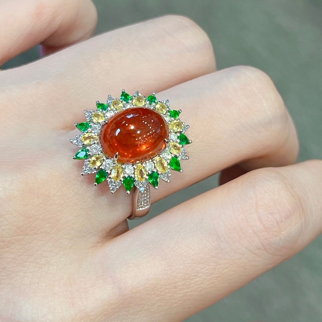 14k Gold 7.50 Ctw Natural Spessartine & Diamond Ring - 7