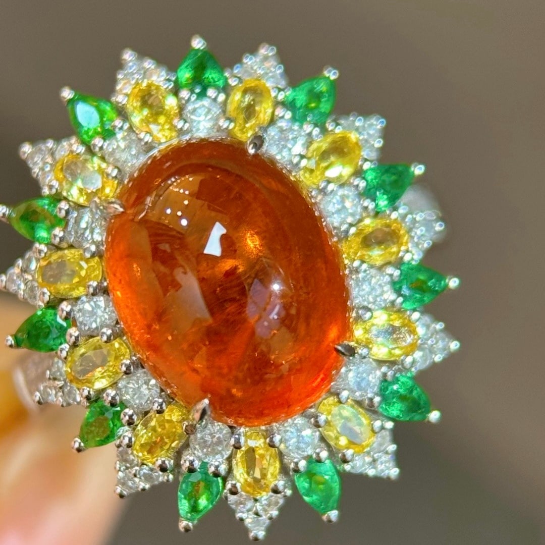 14k Gold 7.50 Ctw Natural Spessartine & Diamond Ring - 8