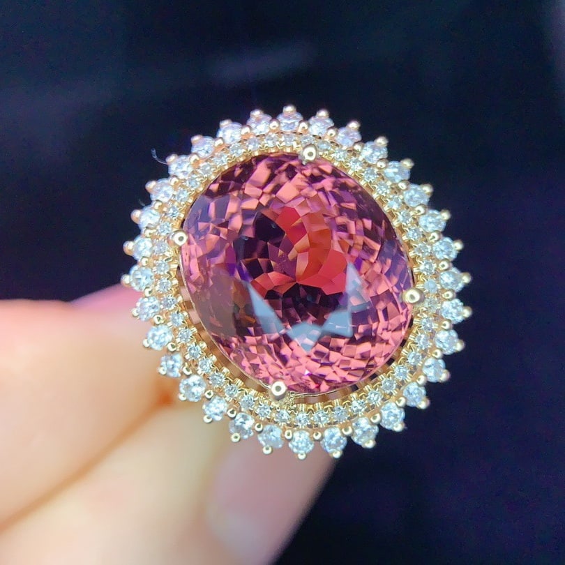 14k Gold 7.5 Ct Natural Tourmaline & Diamond Ring - 2