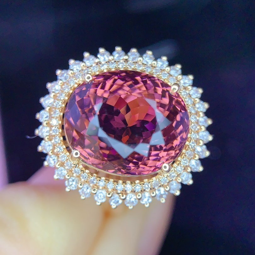 14k Gold 7.5 Ct Natural Tourmaline & Diamond Ring - 4