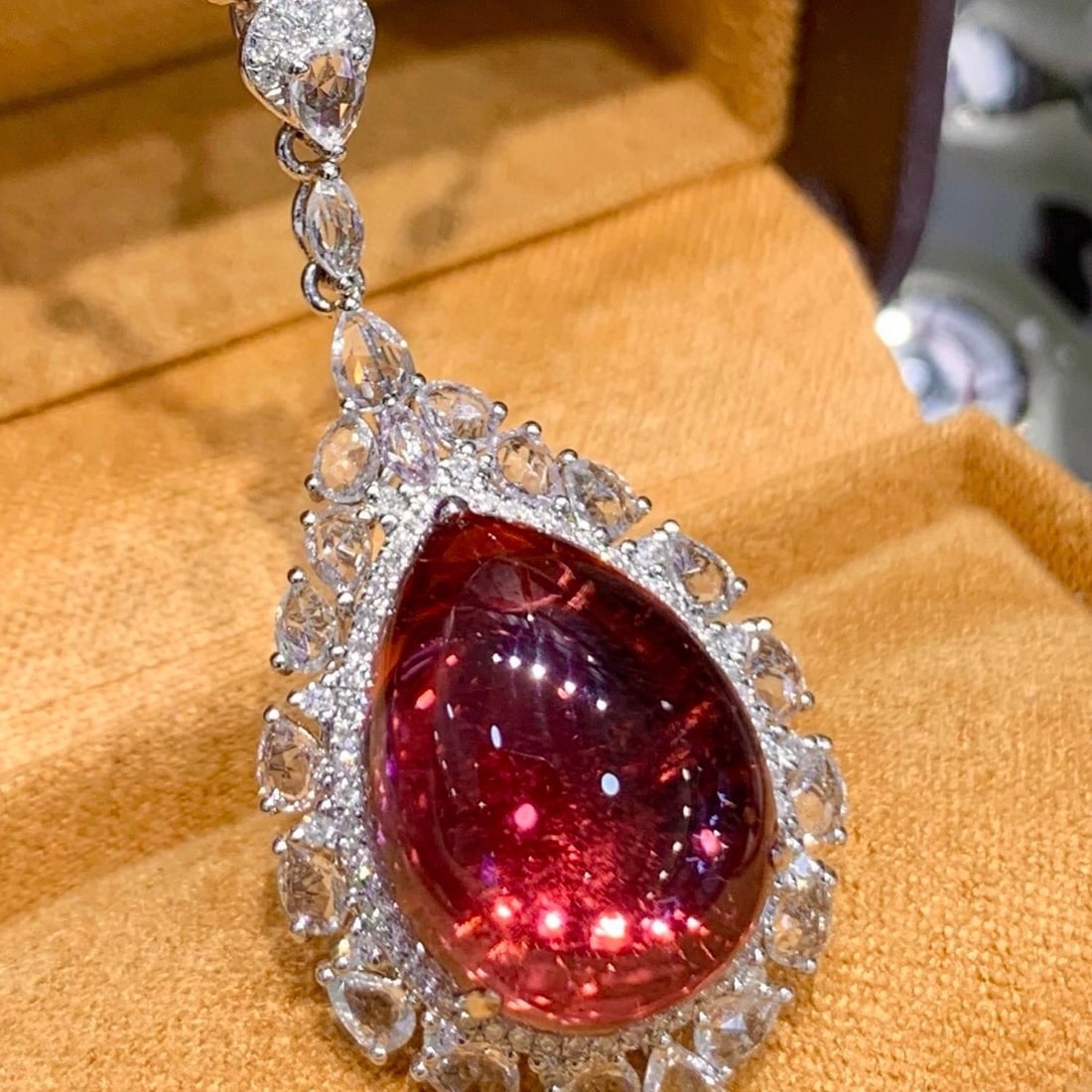 14k Gold 10.7 Ct Natural Tourmaline & Diamond & Sapphire Pendant( Without Chain )