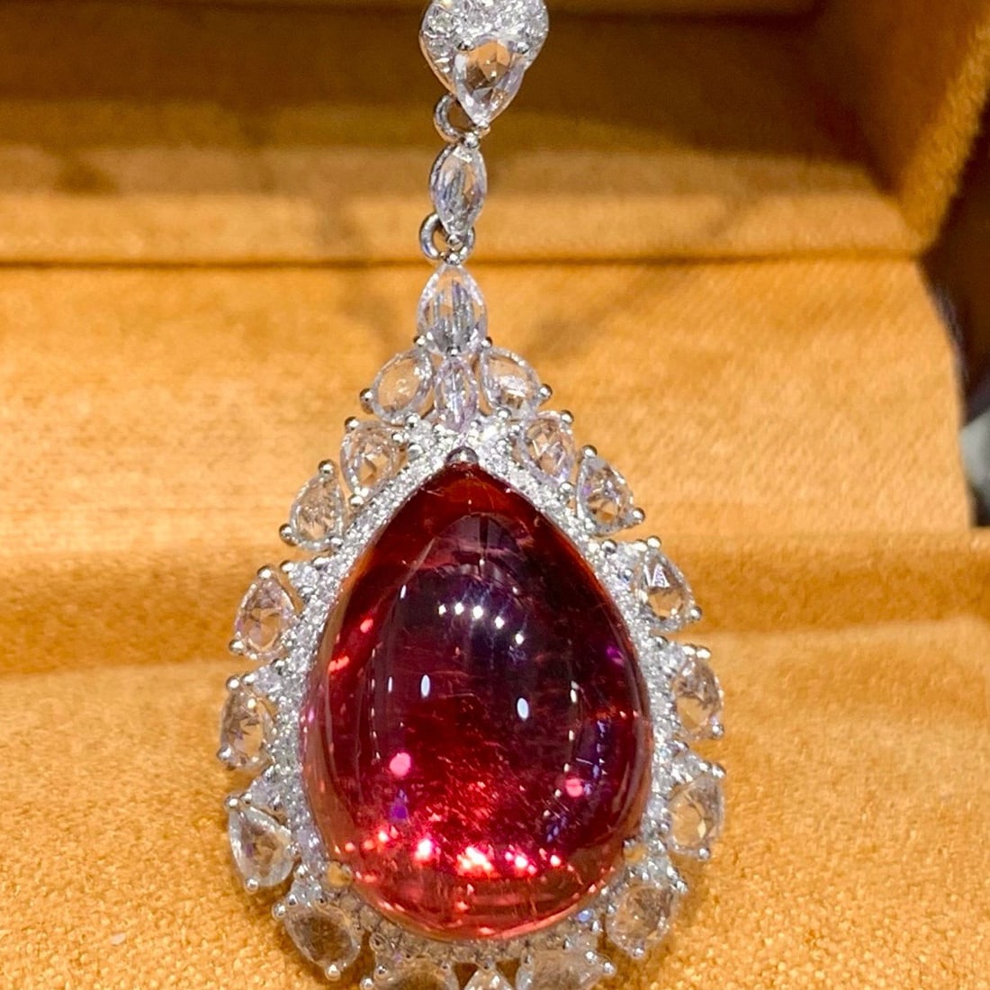 14k Gold 10.7 Ct Natural Tourmaline & Diamond & Sapphire Pendant( Without Chain ) - 2