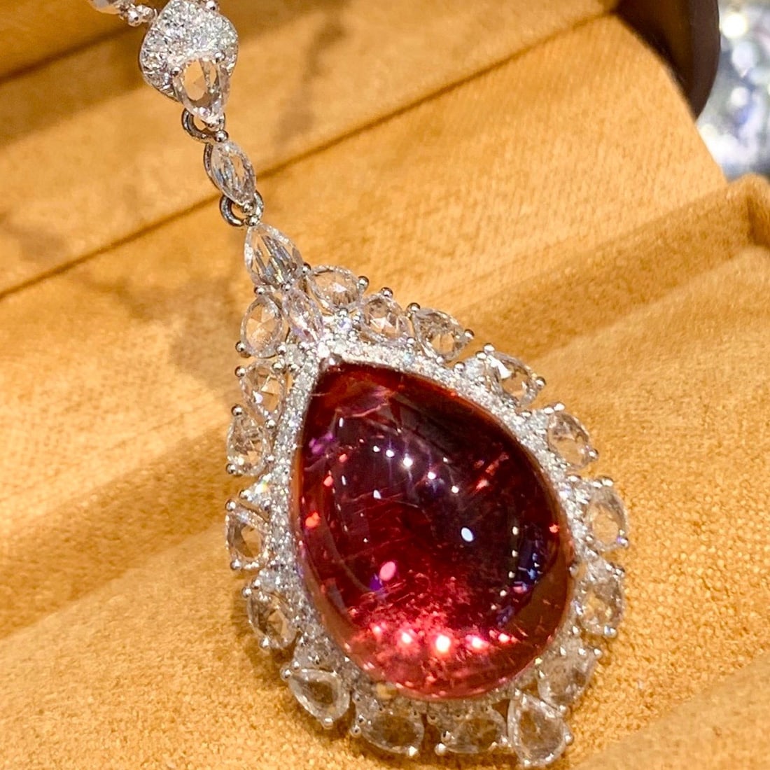 14k Gold 10.7 Ct Natural Tourmaline & Diamond & Sapphire Pendant( Without Chain ) - 3