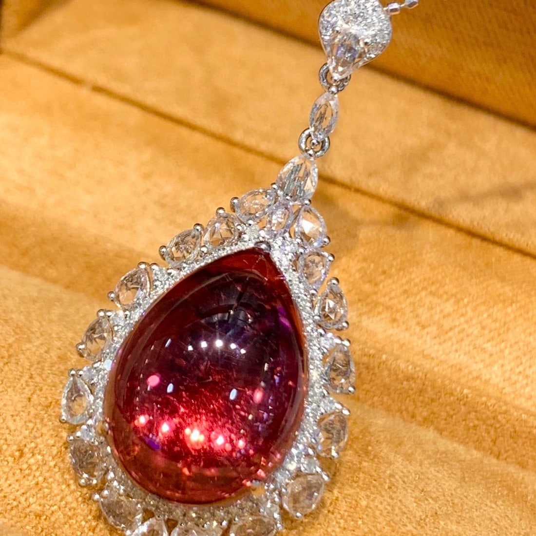 14k Gold 10.7 Ct Natural Tourmaline & Diamond & Sapphire Pendant( Without Chain ) - 4