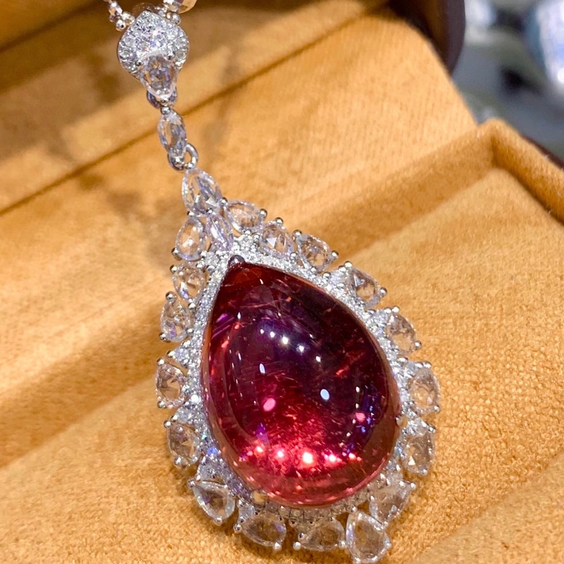 14k Gold 10.7 Ct Natural Tourmaline & Diamond & Sapphire Pendant( Without Chain ) - 5