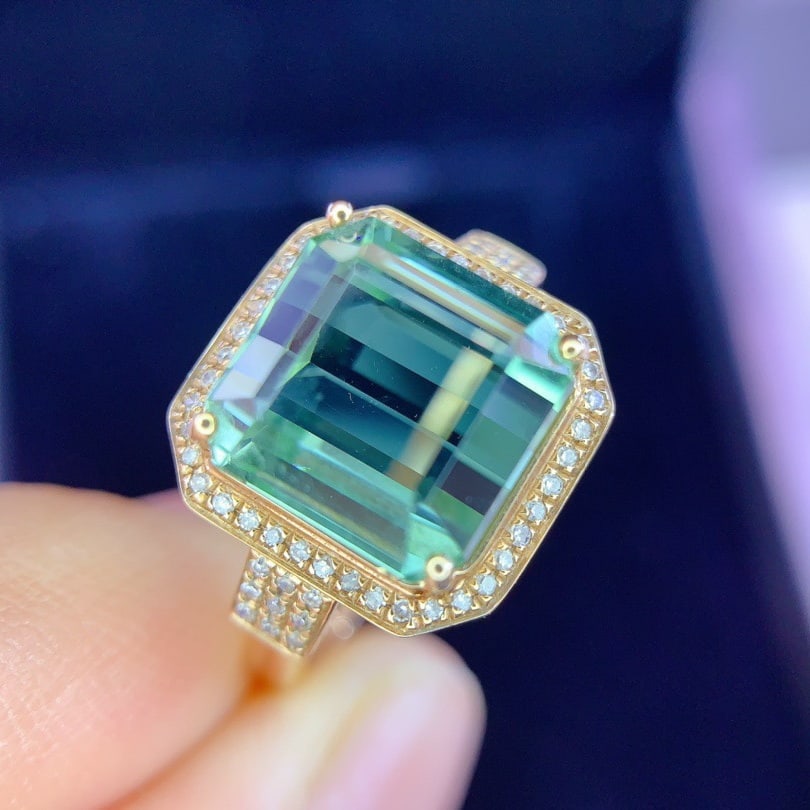 14k Gold 6.8 Ct Natural Tourmaline & Diamond Ring - 2