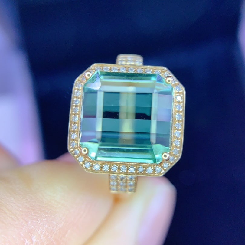14k Gold 6.8 Ct Natural Tourmaline & Diamond Ring - 4