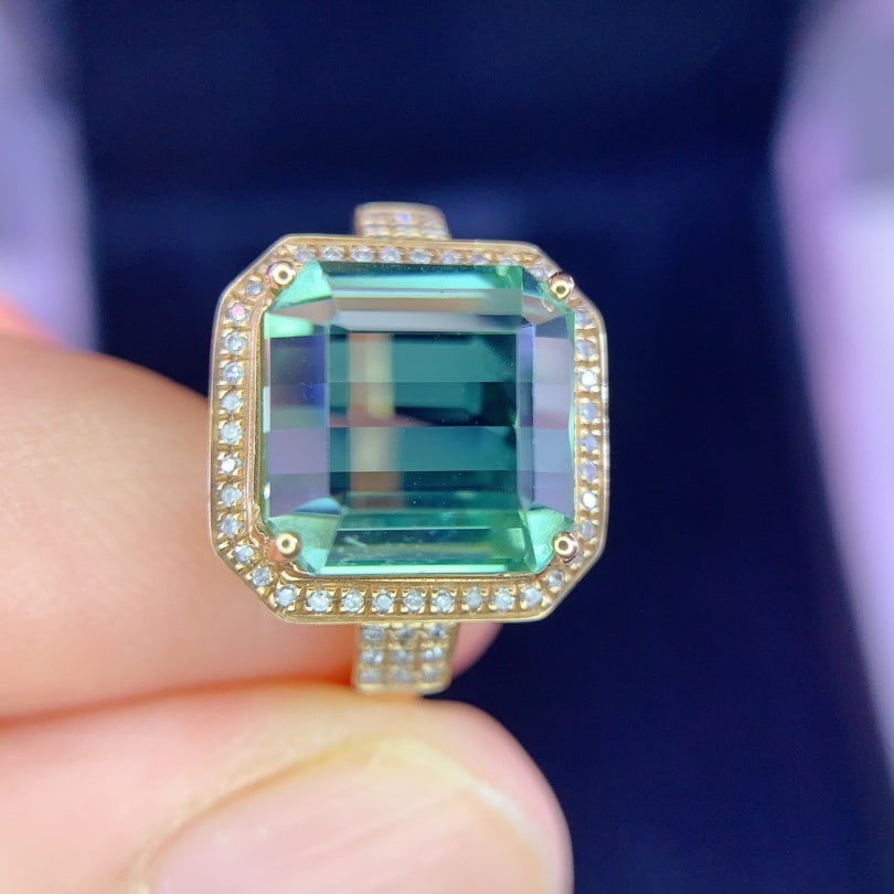 14k Gold 6.8 Ct Natural Tourmaline & Diamond Ring - 5