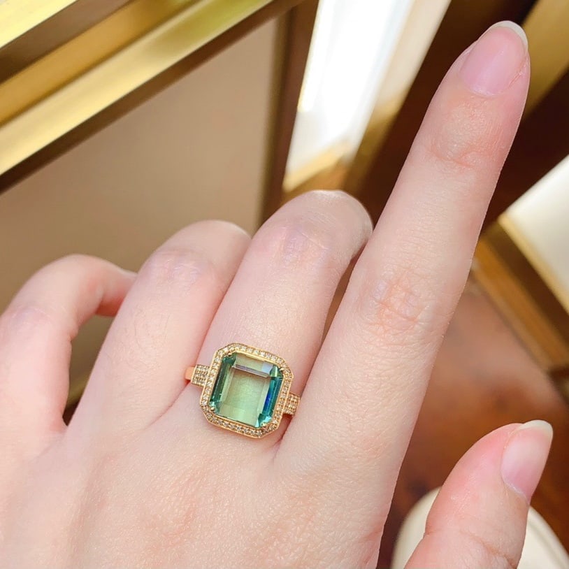 14k Gold 6.8 Ct Natural Tourmaline & Diamond Ring - 6
