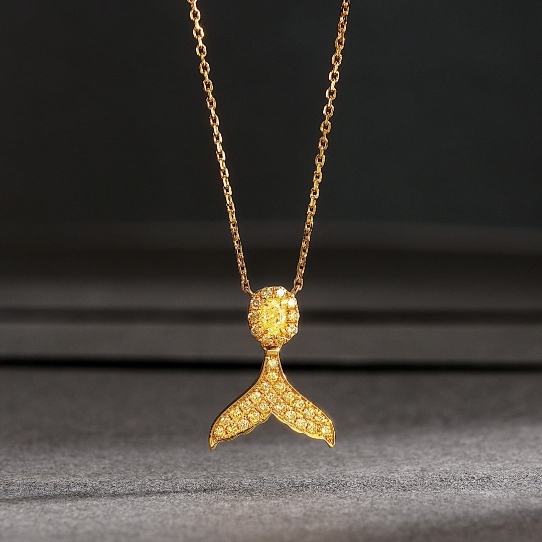 14k Gold 0.24 Ctw Natural Yellow Diamond & Yellow Diamond Necklace