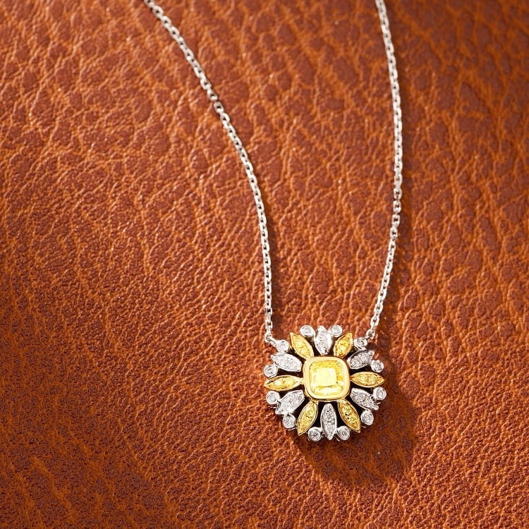 14k Gold 0.39 Ctw Natural Yellow Diamond & Diamond Necklace