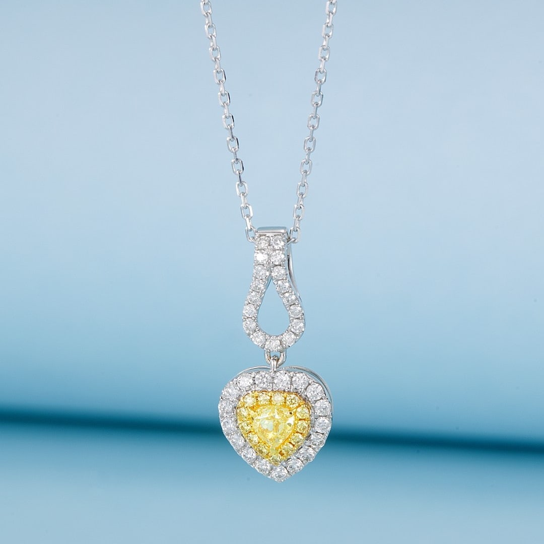 14k Gold 0.44 Ctw Natural Yellow Diamond & Diamond Necklace