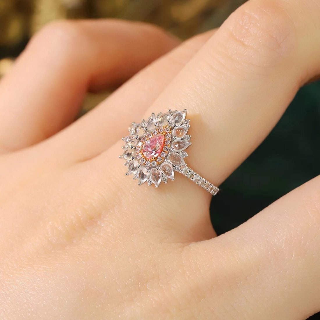 14k Gold 0.45 Ctw Natural Pink Diamond & Diamond Ring - 7