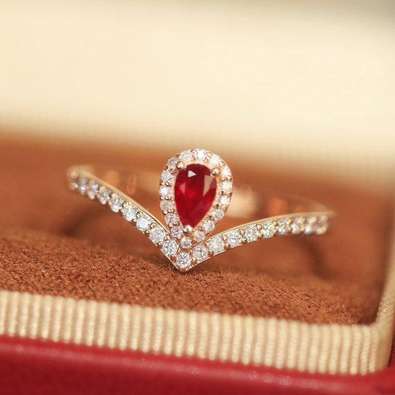 14k Gold 0.52 Ctw Natural Ruby & Diamond Ring