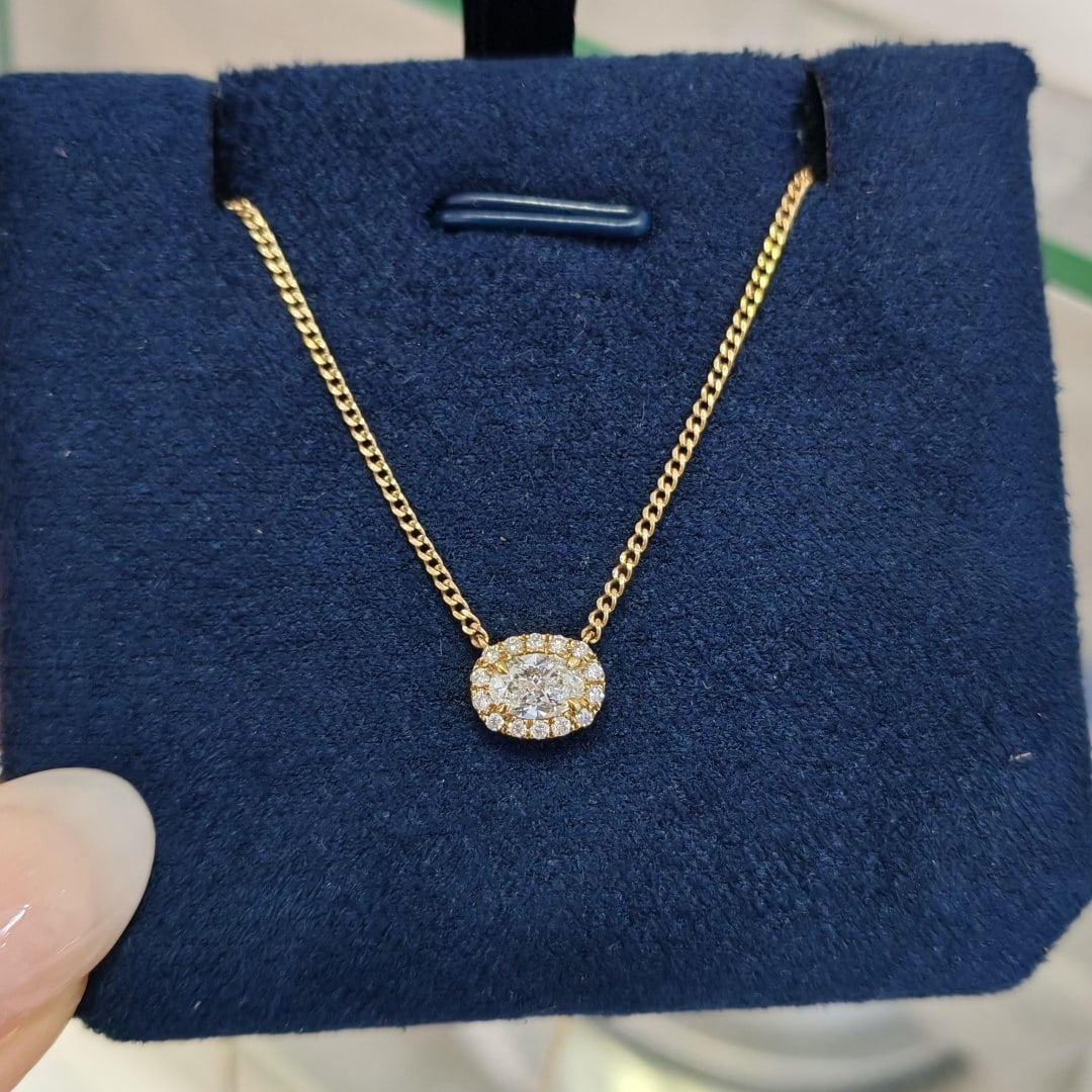 Gia Certified 14k Gold 0.3 Ct Natural F Si2 Oval Diamond Necklace