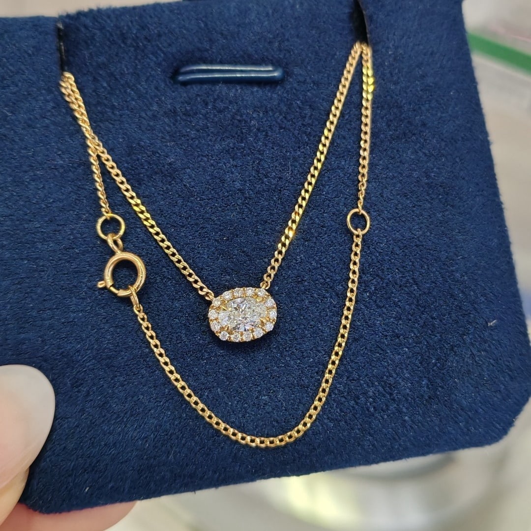 Gia Certified 14k Gold 0.3 Ct Natural F Si2 Oval Diamond Necklace - 3