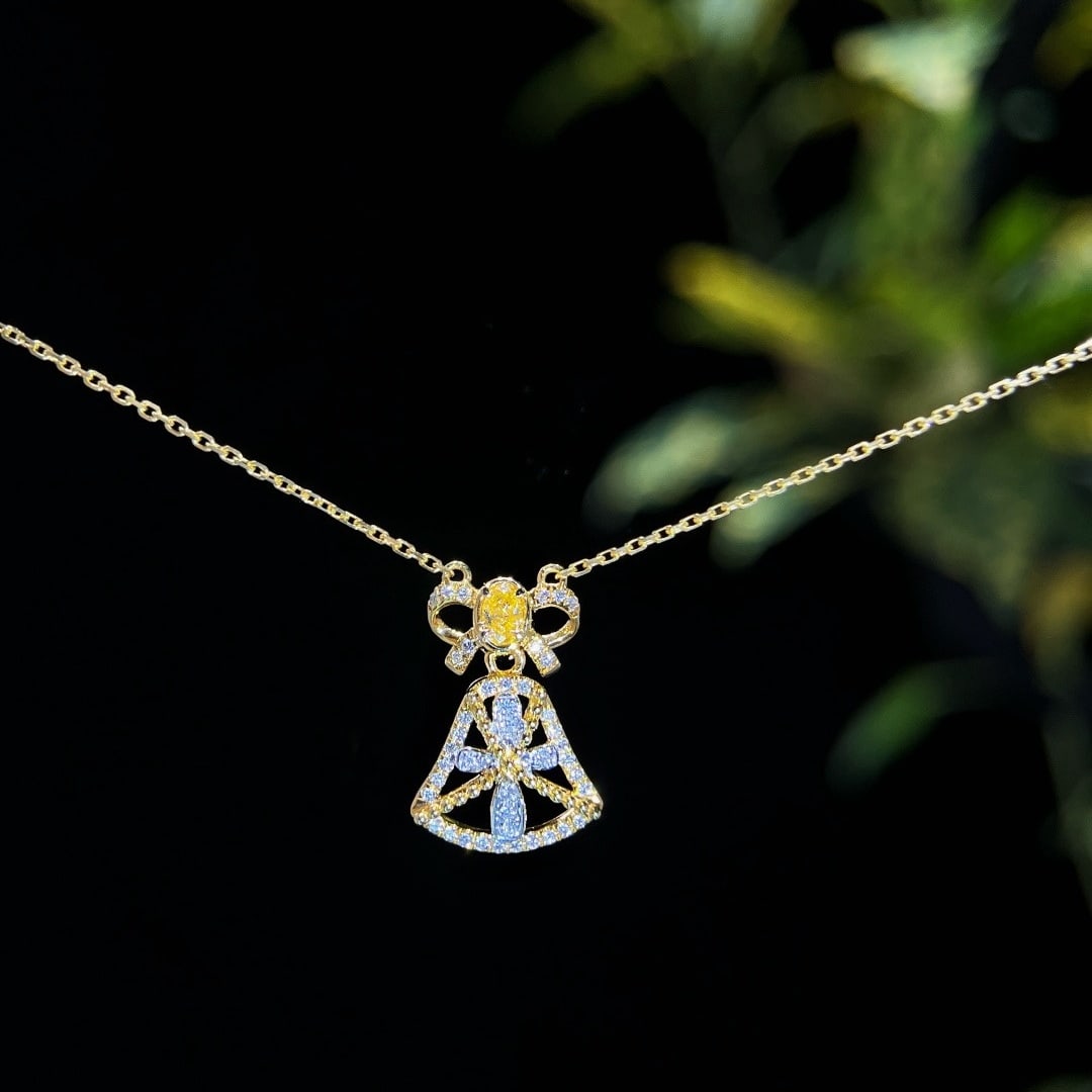 14k Gold 0.19 Ctw Natural Yellow Diamond & Diamond Necklace